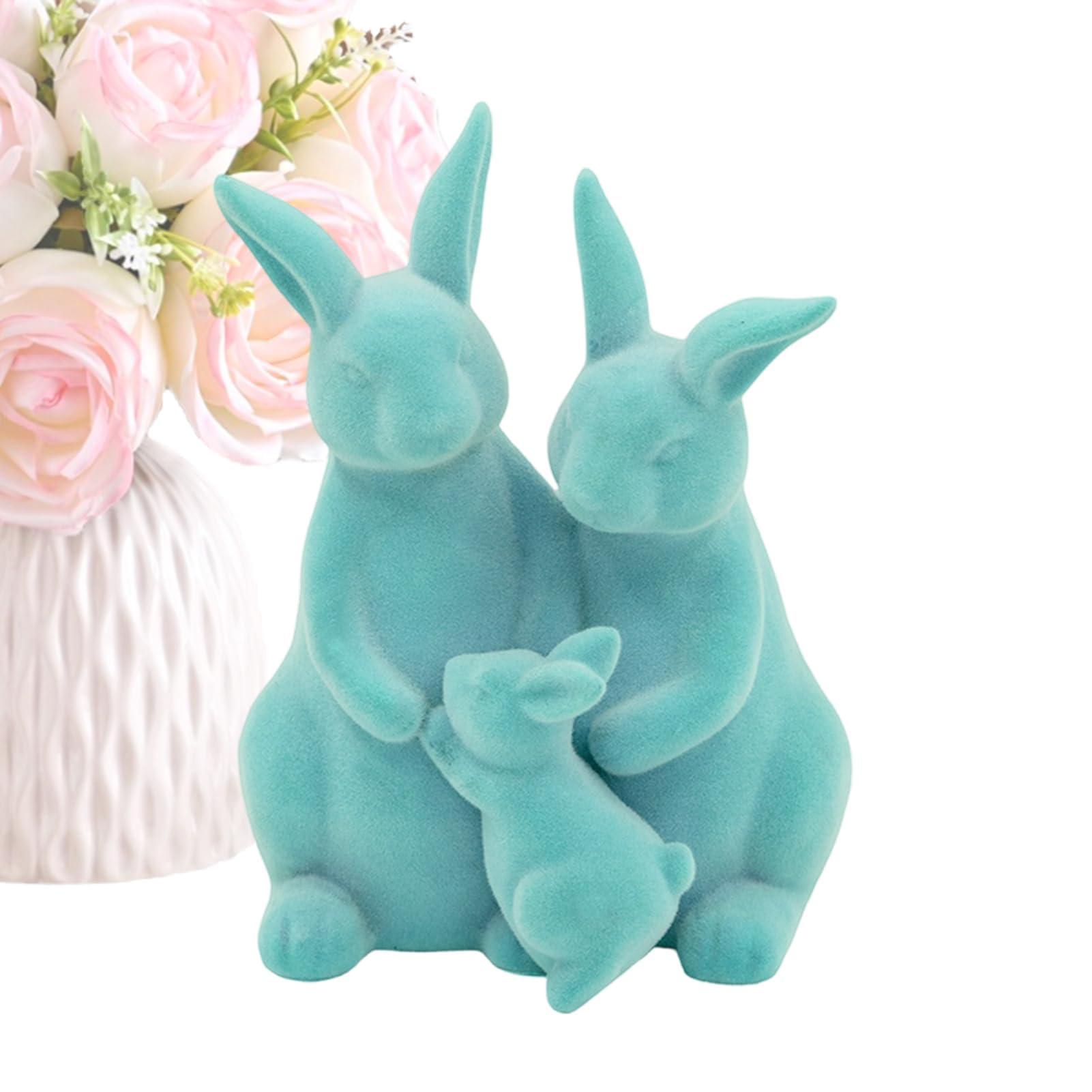 Muiltvoe Flocked Bunny Figurine, Spring Bunny Family Easter Decoration, Flocking Rabbit Table Centerpieces for Indoor, Holiday, Farmhouse, Dining Table, Desk, Mantel, Shelf, Entrance, Party