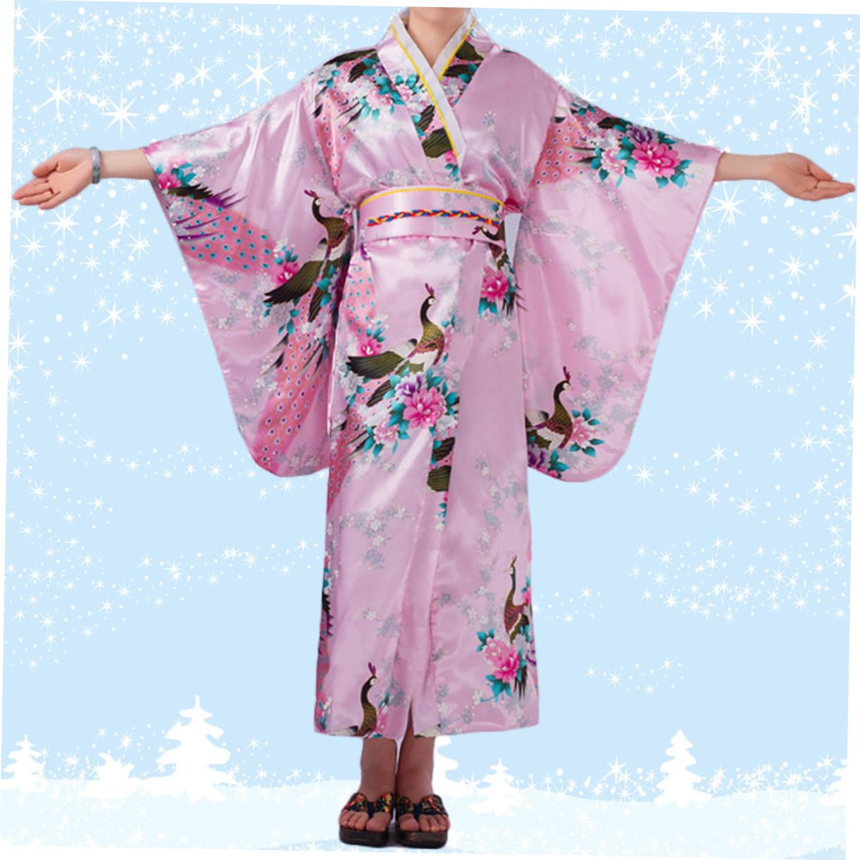 Cabilock Kimono Donna Giapponese da Notte Accappatoio Simile Seta Design Monoblocco Fascia Leggero e Confortevole per Viaggio e Festa
