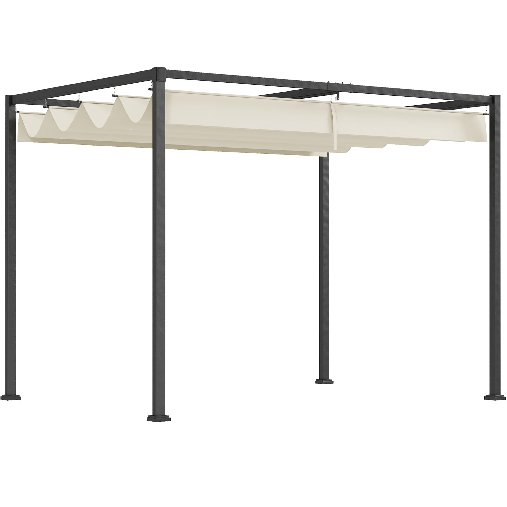Outsunny Pérgola 3x2 m Cenador de Jardín Pabellón de Diseño Elegante con Techo Retráctil de Poliéster con Recubrimiento Resistente Anti-UV Impermeable para Celebraciones Fiestas Bodas Crema