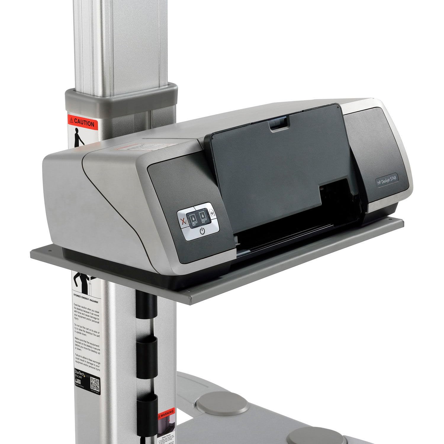 Printer Tray for Sit-Stand Mobile Desk with Tablet Slot by Global Industrial – Alloy Steel, Silver, Model PT390