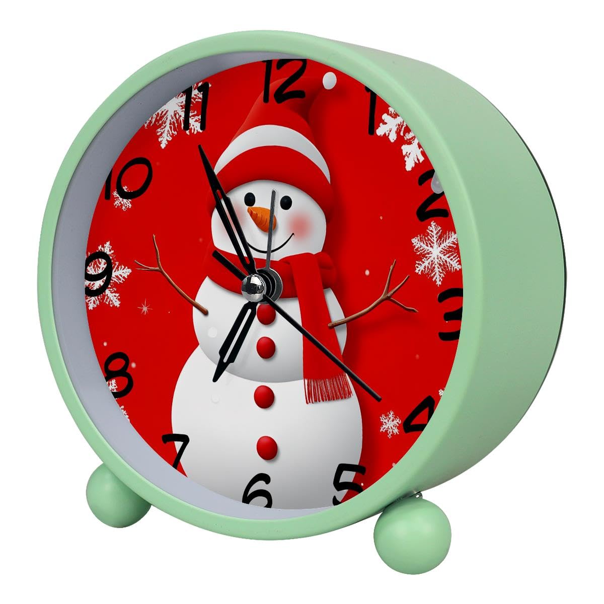 Luoweisi Analog Alarm Clock Red Hat Snowman Christmas, Silent Non-Ticking with Night Light, Battery Operated, Round Desk Alarm Clock for Office, Bedroom, Elderly, Adults, Children, Student Gifts