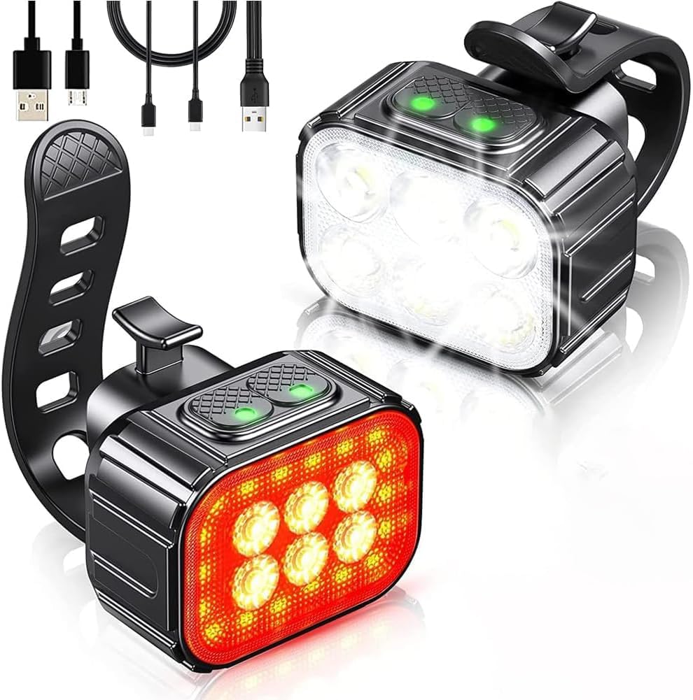 BYKVORL Bike Lights Set Ultra Bright, Bicycle Light Rechargeable with 6 Spot & Flood Beams, IP65 Waterproof Bike Lights for Night Riding, DIY 4X4 + 6X6 Lightning Modes Bike Headlight and Tail Light