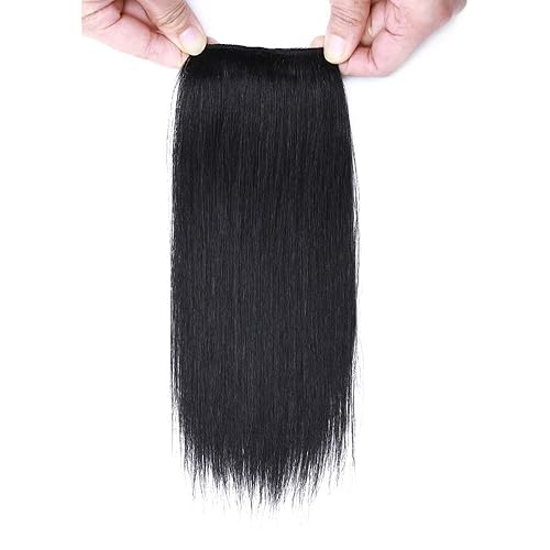 Miniatura 5 de Mini extensiones de cabello humano con clip para hombres y mujeres de 10 pulgadas, #1 negro azabache corto y lacio, con clip, peluca de cabello