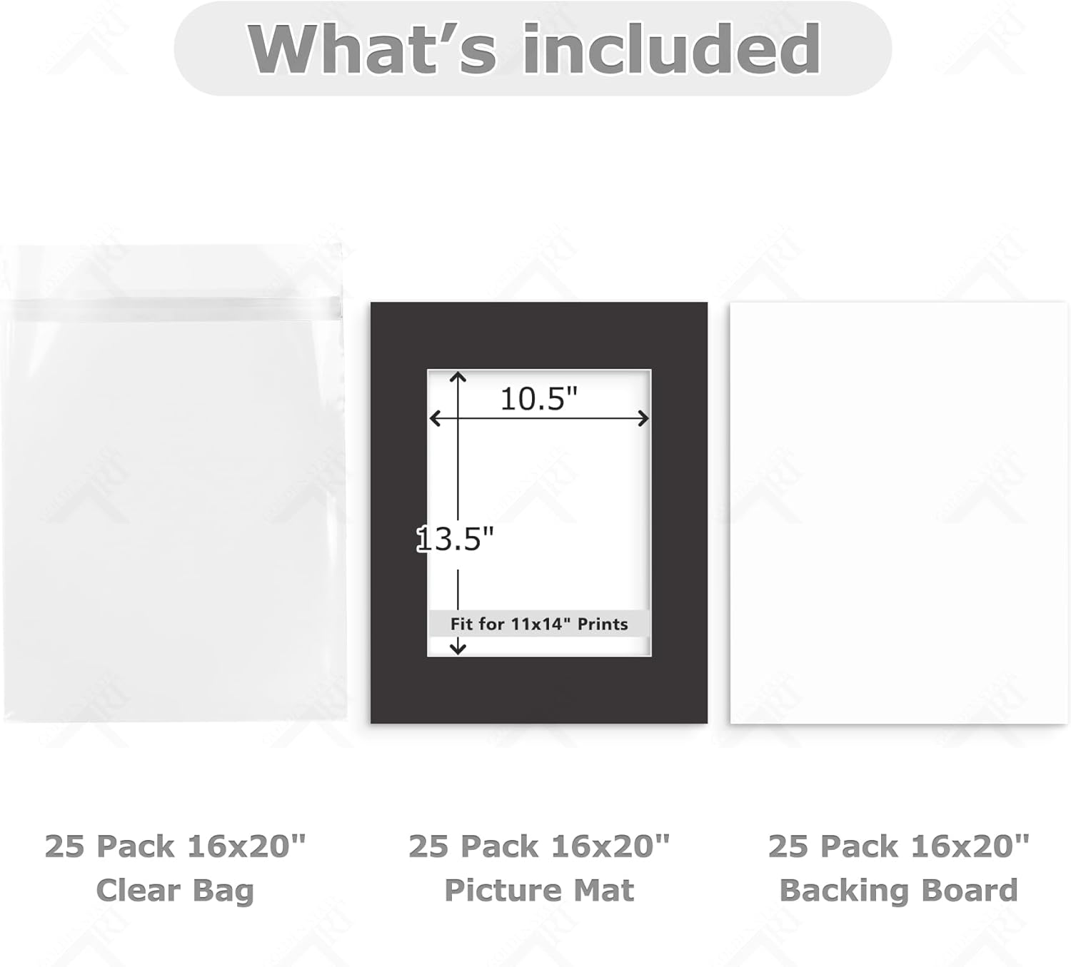 Golden State Art, Pack of 25 Black Pre-Cut 16x20 Picture Mat for 11x14 Photo with White Core Bevel Cut Mattes Sets. Includes 25 High Premier Acid Free Mats & 25 Backing Board & 25 Clear Bags 25 Kit Black