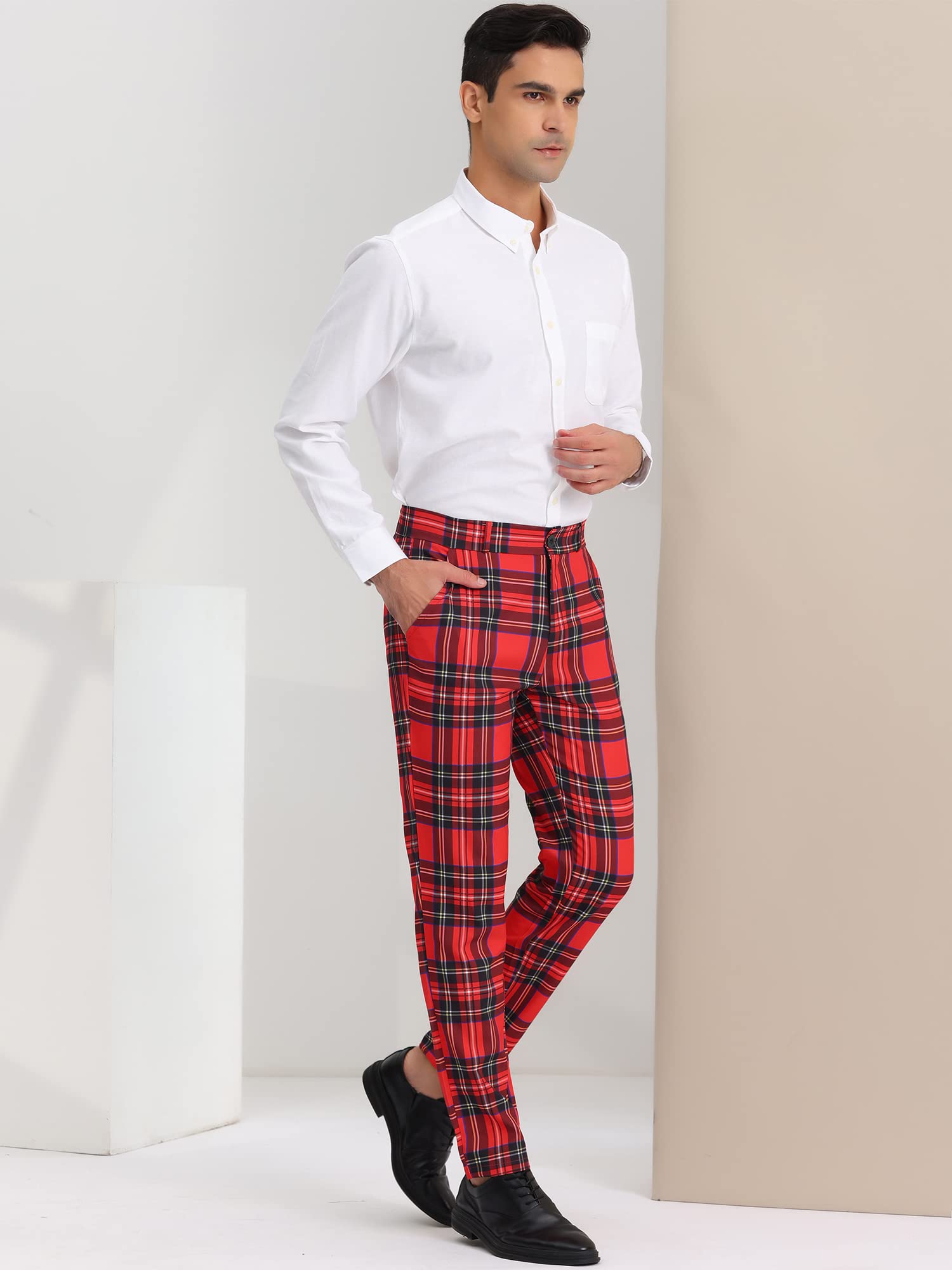 Lars Amadeus Pantalones de Vestir a Cuadros para Hombre Pantalones de Negocios con Frente Plano Pantalones de Traje a Cuadros