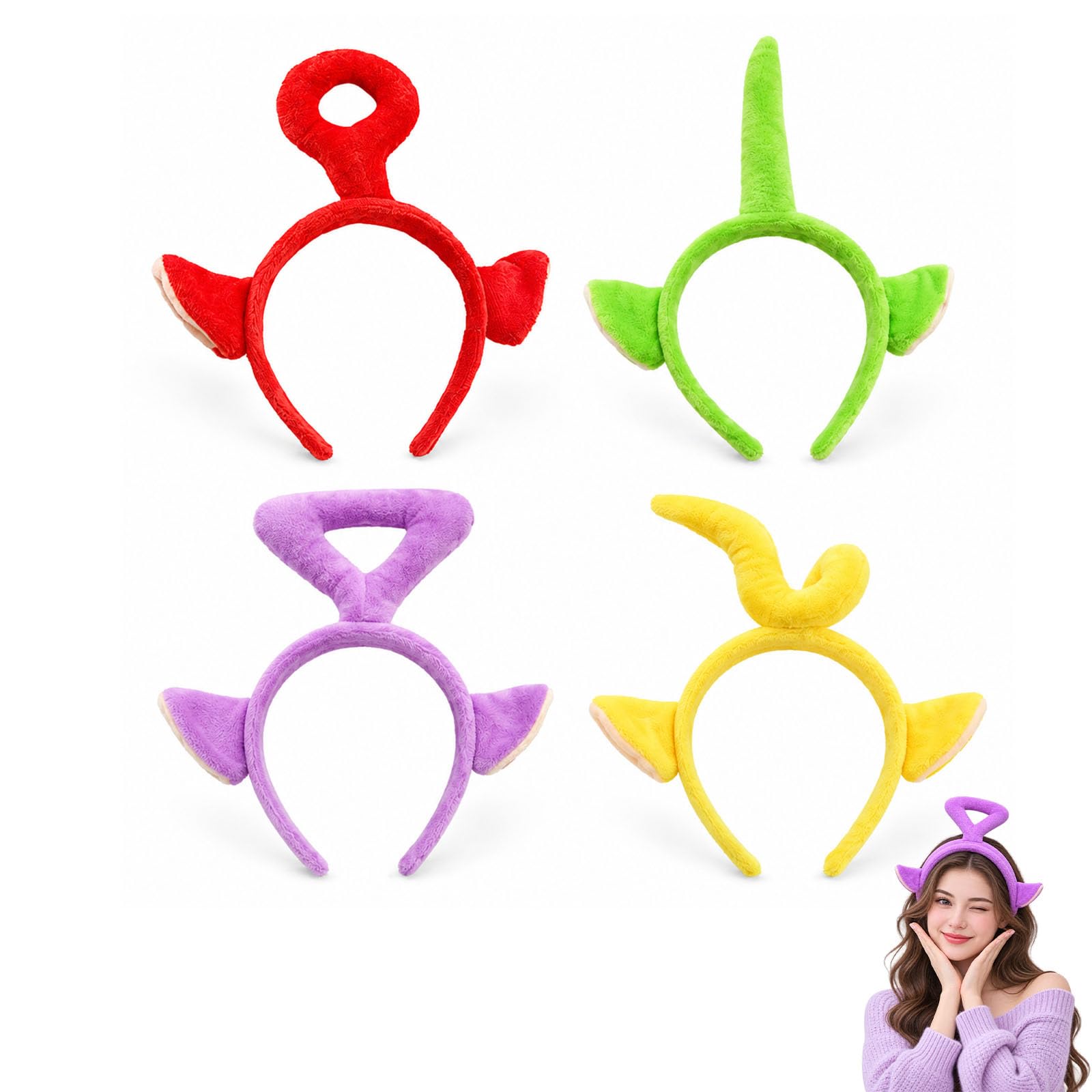 4 Pcs Cartoon Character Decoration Headbands, Hair Bands in 4 Colours