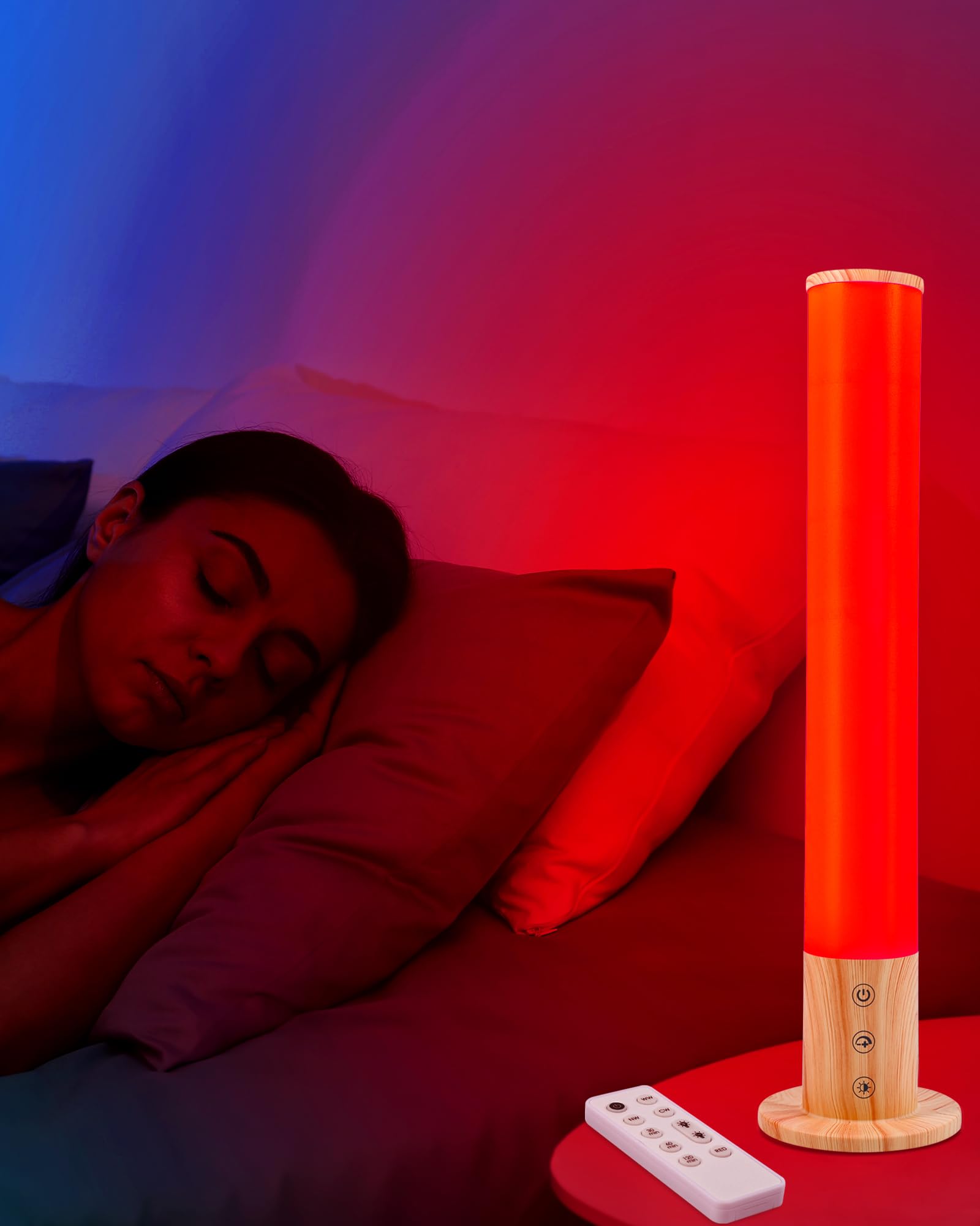 Aoife GlowPillar - Lámpara LED de escritorio de 670 nm, 4 colores, 5 atenuaciones | Mando a distancia con 5 niveles de brillo | Alimentado por USB | Diseño elegante | Para dormitorio y oficina