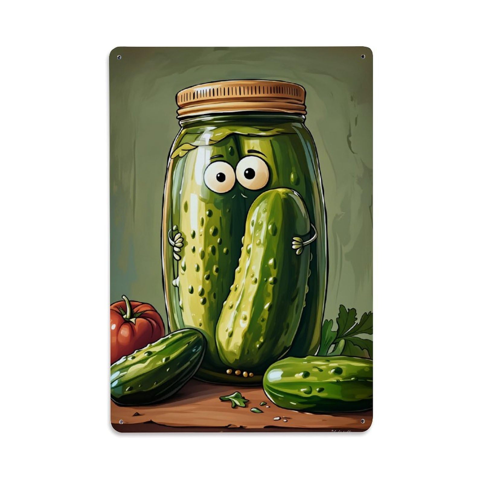 Enderetf Vintage Cucumber Jar Cartoon Pickle Pattern Tin Sign Metal Poster, Home Bar Garage Man Cave Cafe Indoor & Outdoor Wall Decoration 8X12inches