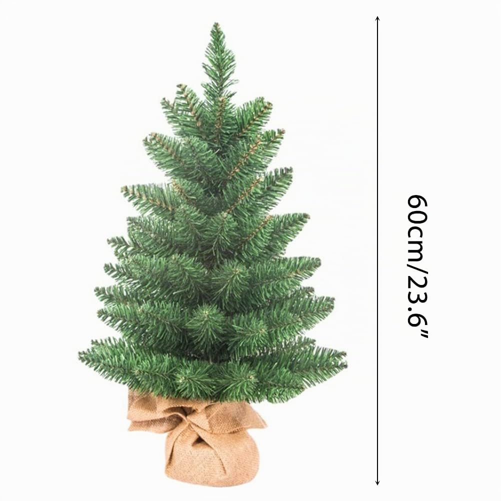 Mini-Weihnachtsbaum, 60 cm, Künstlicher Weihnachtsbaum mit Leinensockel, für Fenster, Familientreffen, Garten