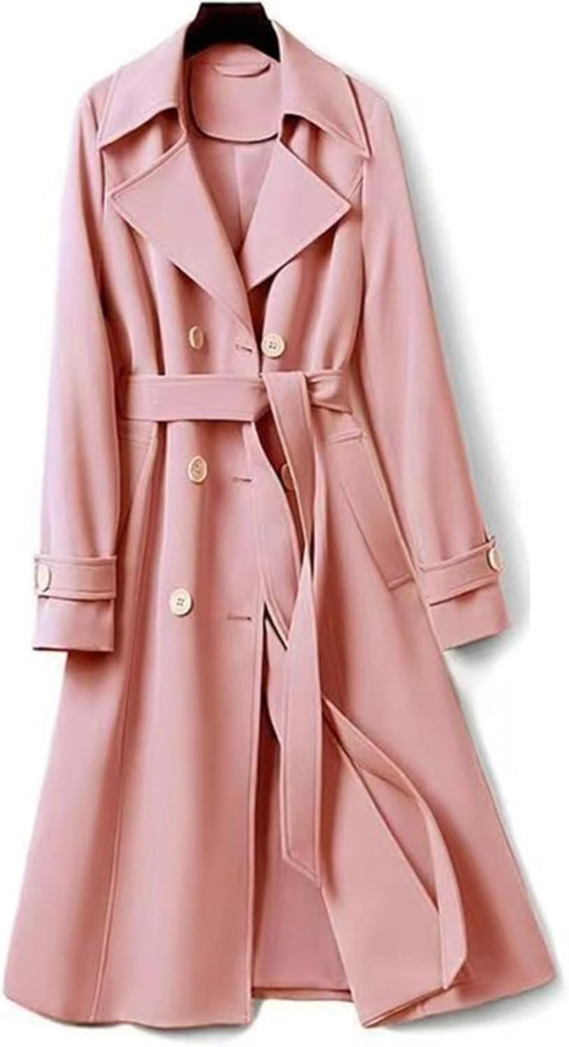 Women Vintage Autumn Trench Double Breasted Long Coat Lapel Female Windbreaker Long Sleeve Lady Trend Casual Outerwear