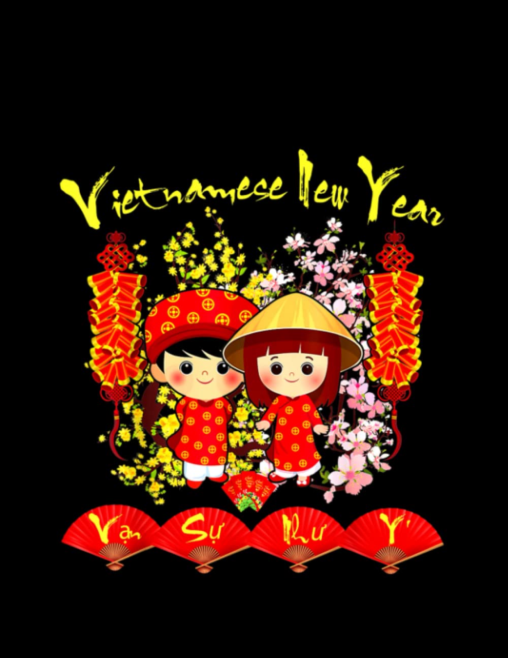 Happy Vietnamese New Year Red Cute Aodai Boy Girl Flowers Music Sheet - 130 Pages - 8.5 x 11 in