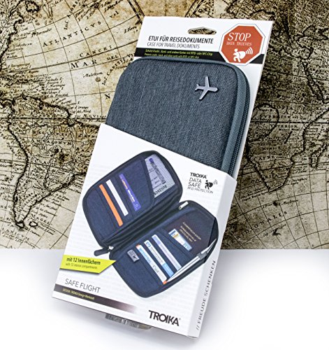 Troika Safe Flight TRV20/DB case for Travel documents, with Anti-scan Film for RFID Chips, Zip, 12 Inner compartments, Pen Loop, Made of Polyester, Dark Blue/Orange by Troika - Used condition - Image 8