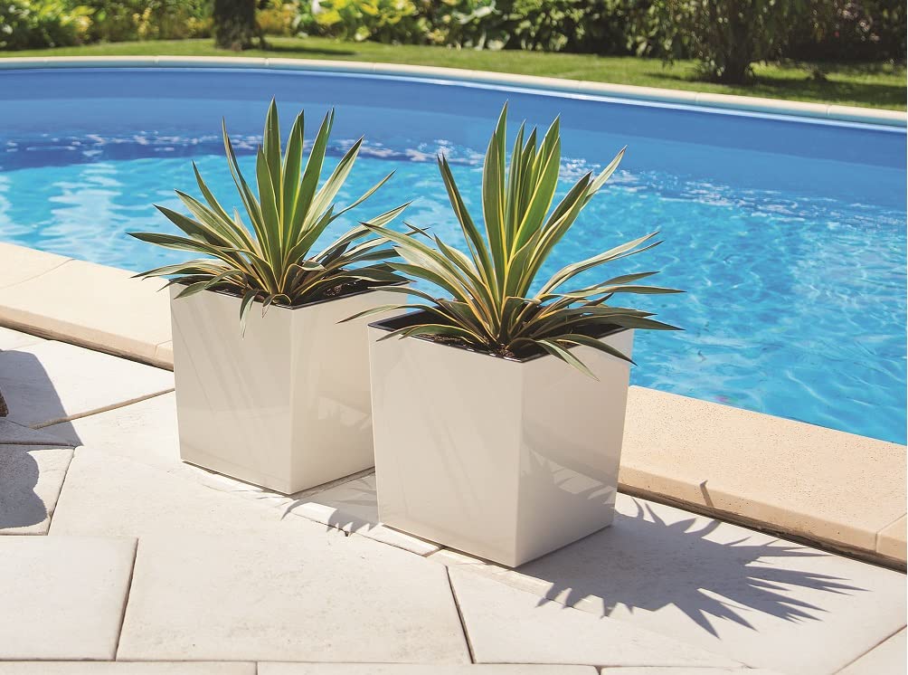 Tymar Pot de Fleurs, Pot de Fleurs, en Plastique, Grand Pot de Fleurs, carré, Brillant, pour Jardin, Balcon, terrasse, Maison (Noir, 40 x 40 cm)