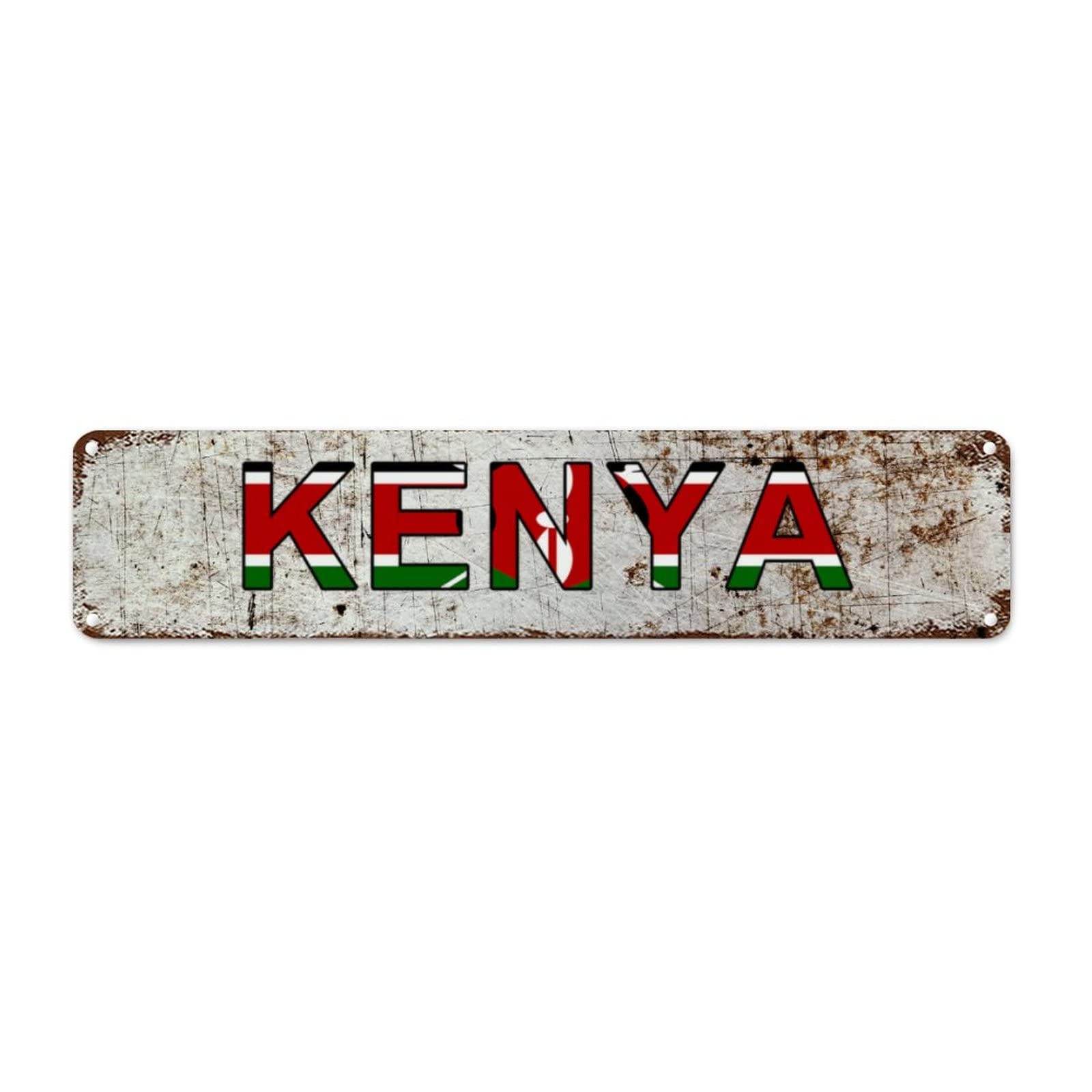 Madcolitote Kenya Flag Street Custom Signs Outdoor Metal Kenya Metal Sign Patriotic Decorations Aluminum Metal Sign Rustic Home Decoration for Bedroom