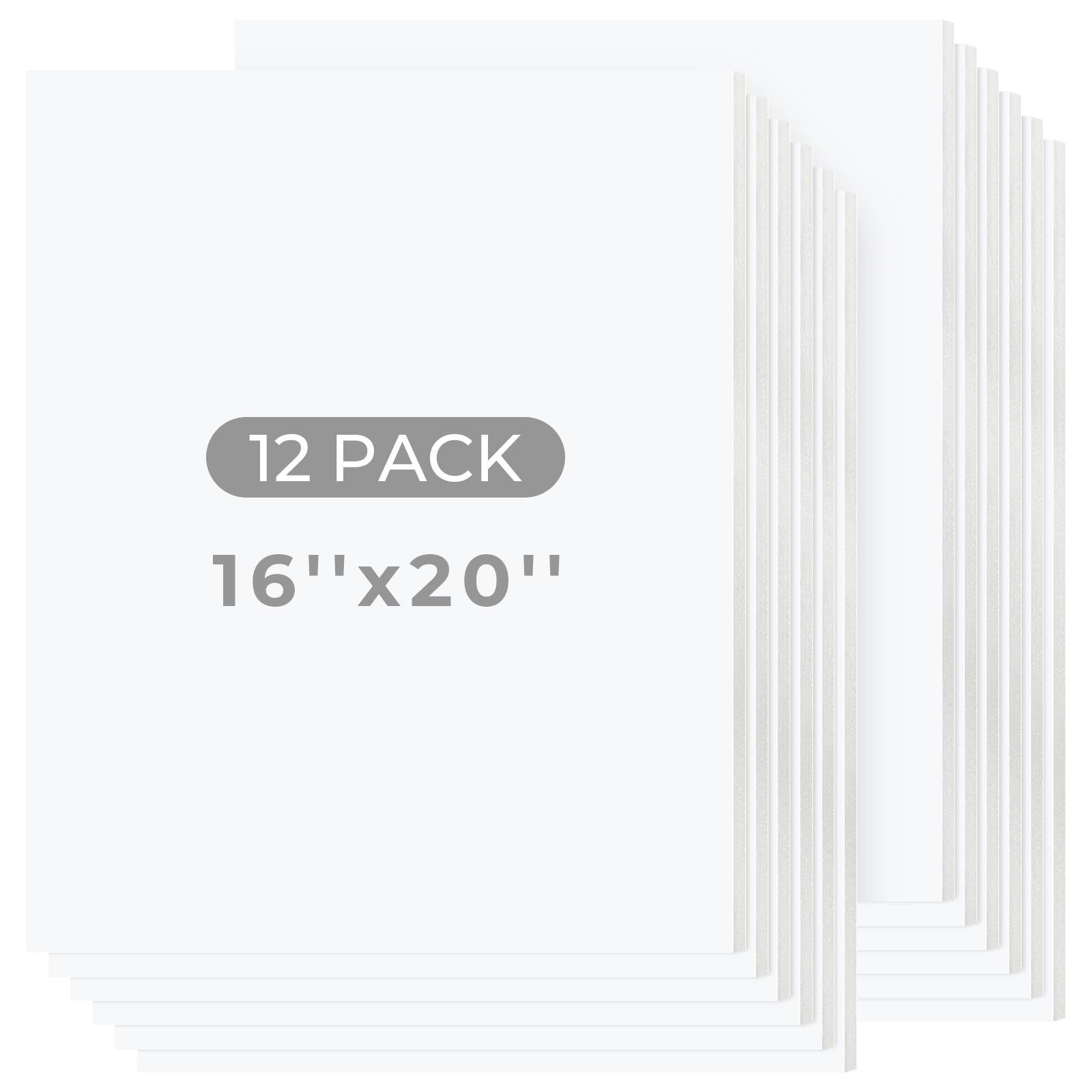 Mat Board Center, 12 Pack 16x20 White Foam Boards, Acid Free Foam Core Board, 1/8 inch Thick