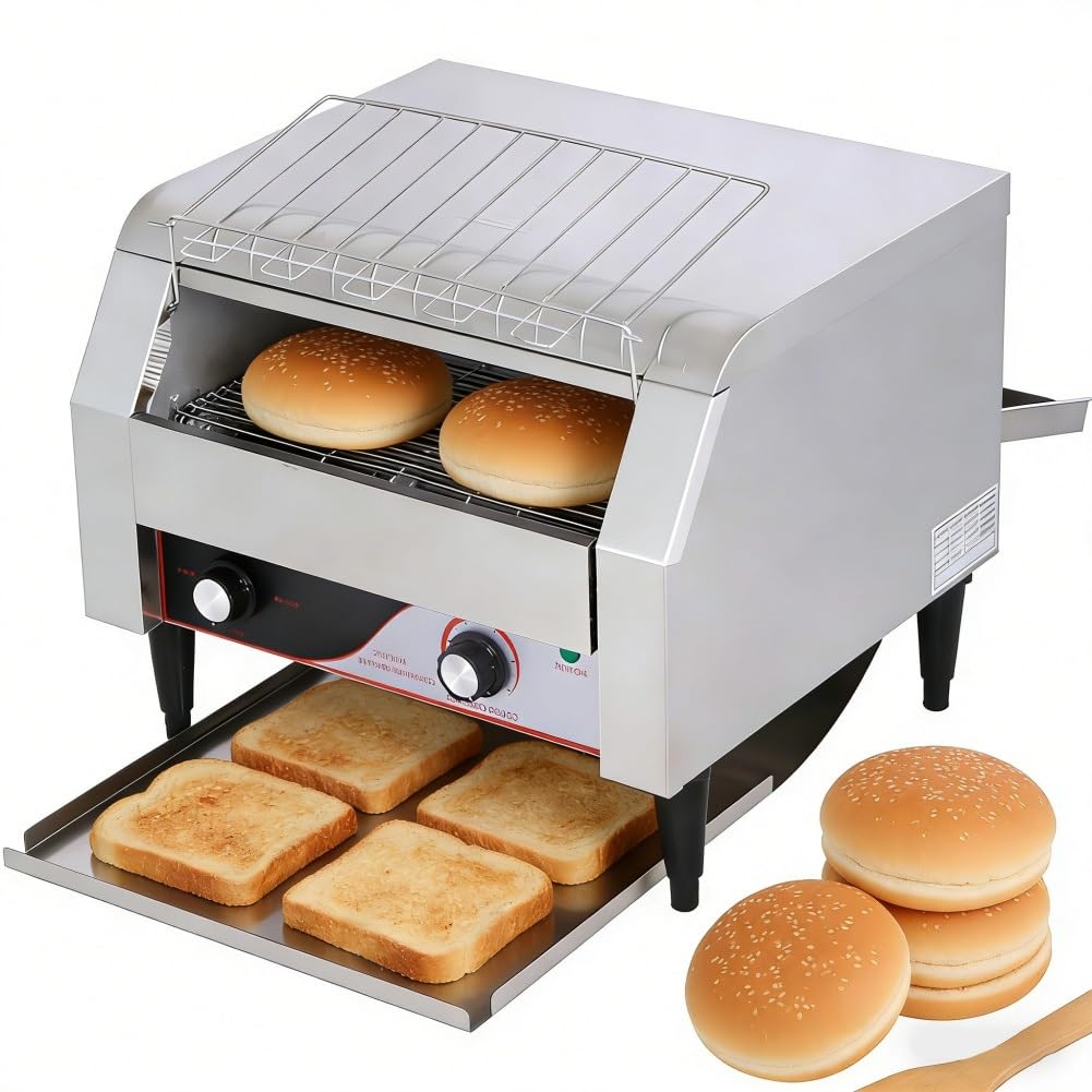 Heavy Duty Commercial Conveyor Toaster 450 pieces/H 2600W, Countertop Stainless Steel Industrial Electric Oven with Dual Heating Tube and 7-Speed Adjustments for Bakery Restaurant Home(150pieces/H)
