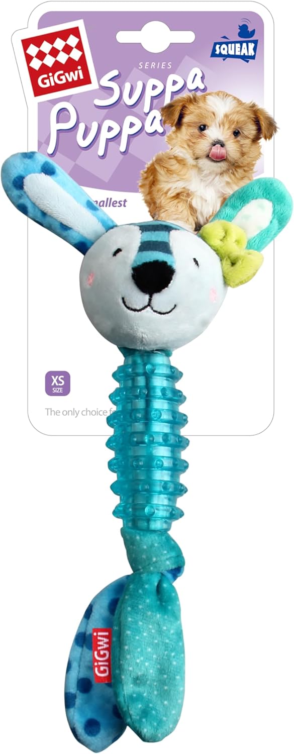 Gigwi Suppa Puppa Squeaker Rabbit For Puppies And Small Dogs Blue