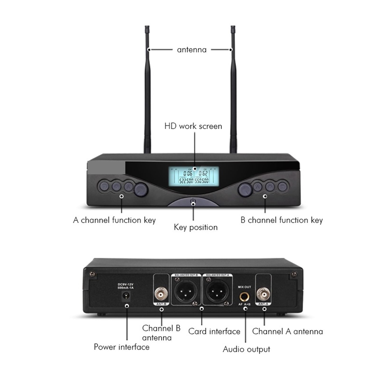 Microfono Wireless G-Mark G320AM UHF Professionale 2 canali Microfono palmare Frequenza Automatica Regolabile 100M