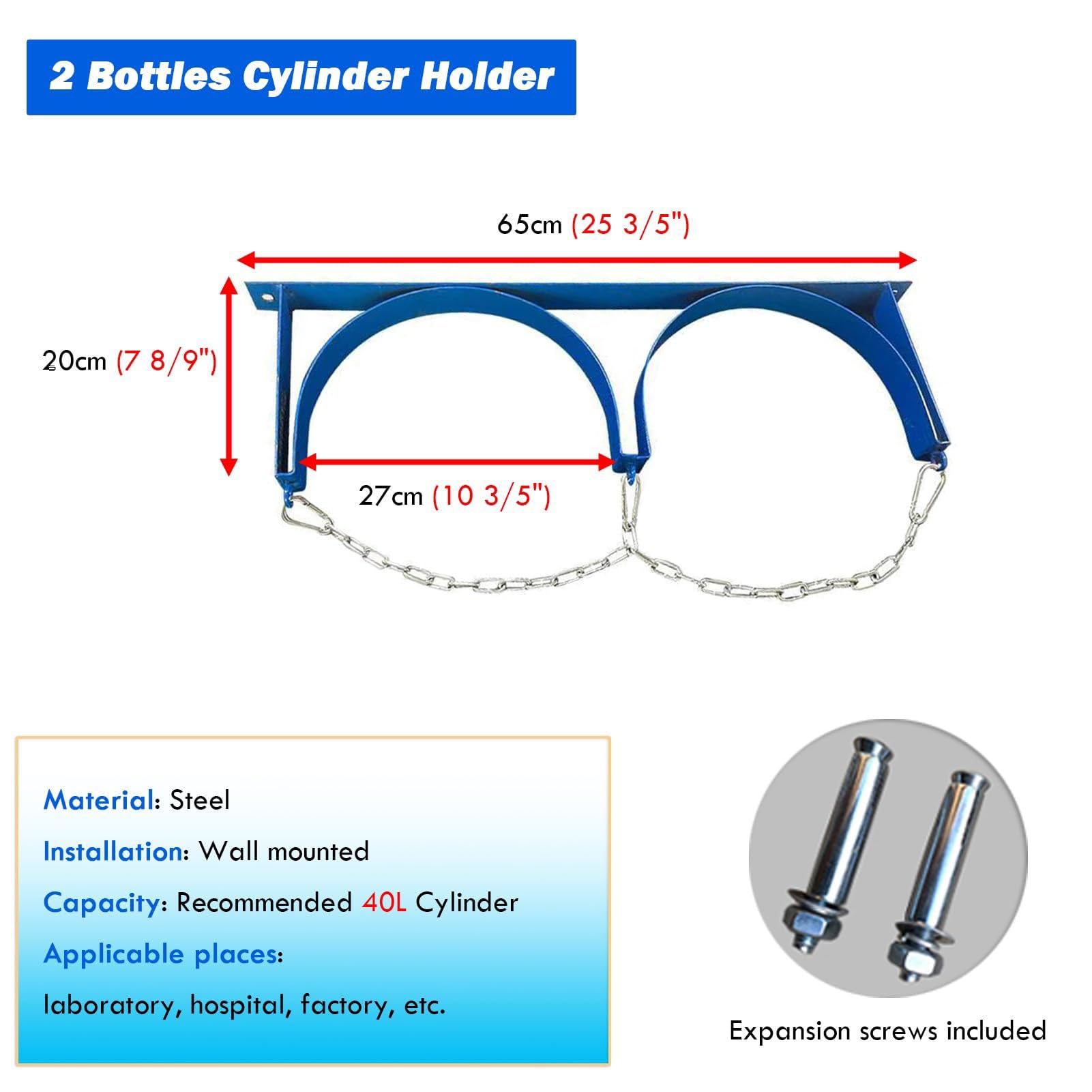 Soportes para bombonas de oxígeno Organizador De Acero para Bombonas De Gas De Pared,Portabombonas De Gas con Cadena para Hospitales Laboratorios,2 Bottles Long 25 3/5"(65cm)