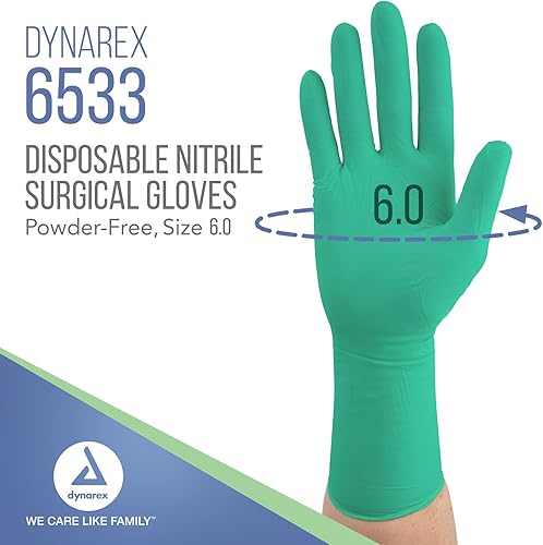 Miniatura 8 de Dynarex Guantes quirúrgicos estériles de nitrilo, sin polvo y resistentes a pinchazos, utilizados en hospitales, centros de cirugía y más, 6 mil,