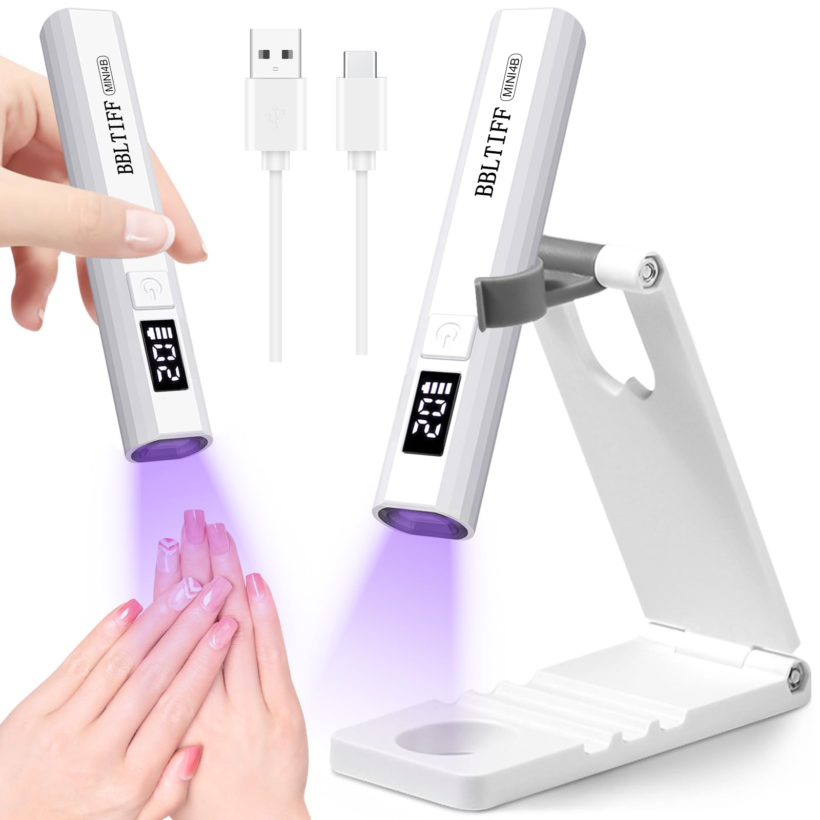 BBLTIFF Lampara Uñas Semipermanentes, Mini Lampara UV Led Uñas Con Soporte Plegable y Cable de Carga USB, Lampara Manicura, USB Secador de Uñas Portátil, Recargable & Dos Modos de Temporizador