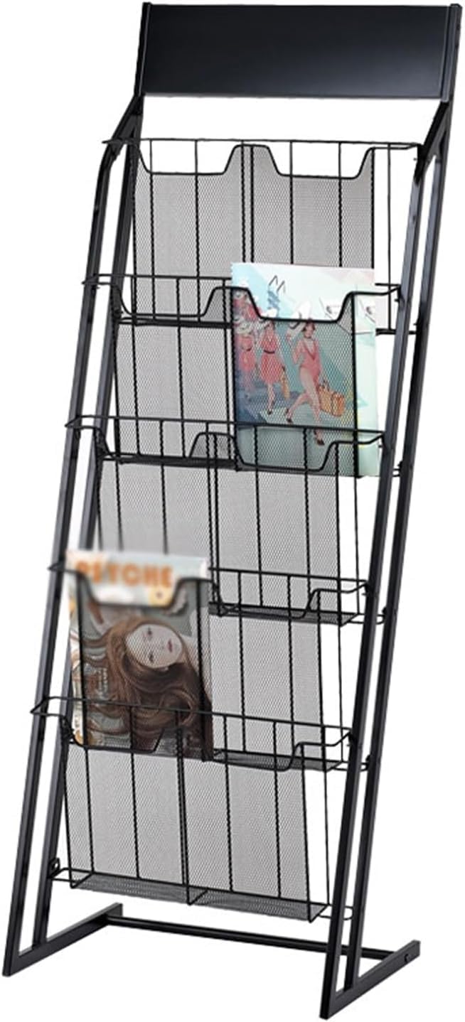 CGCSYZ Multi-Tier Booklet and Magazine Display Rack, Magazine Rack, Office Booklet Display Organizer, Document Catalogue Organizer Brochure Display Stand for Exhibitions(Gold) (Black)
