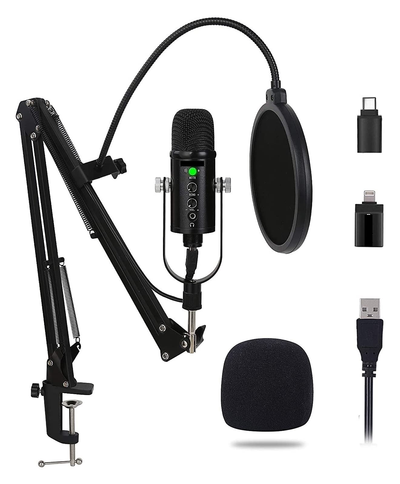 COCGOO mic USB Condenser Microphone Computer PC Gaming Podcast Streaming Recording Vocals Cardioid Studio Mic With Pop Filter For YouTube microphone