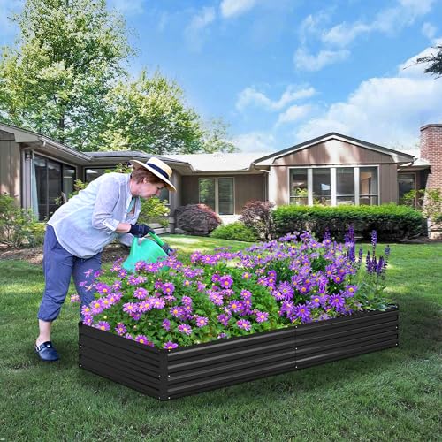 Image of Foxlang 8x4x1ft(2 Pack) Galvanized Raised Garden Bed,Outdoor Planter Box Metal Patio Kit Planting Bed for Vegetables Flowers Herb,Black