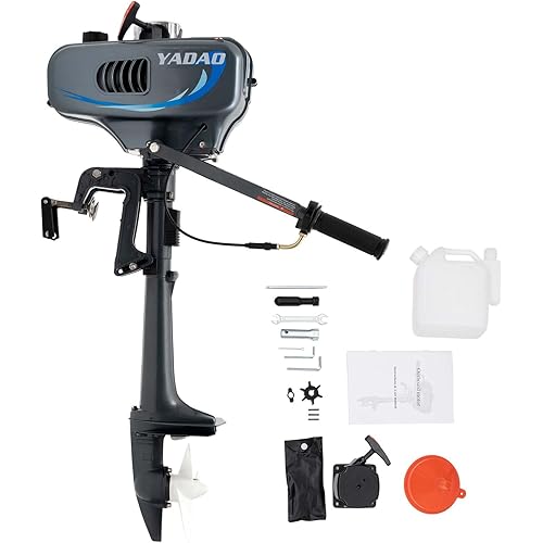 3.5HP Outboard Motor 49CC 2-Stroke Gas Outboard Motor Boat Engine KIT with Water-Cooled & CDI System 5000rpm Heavy Duty Fishing Boat Engine with Fuel Oil Mixing Bottle and Funnel
