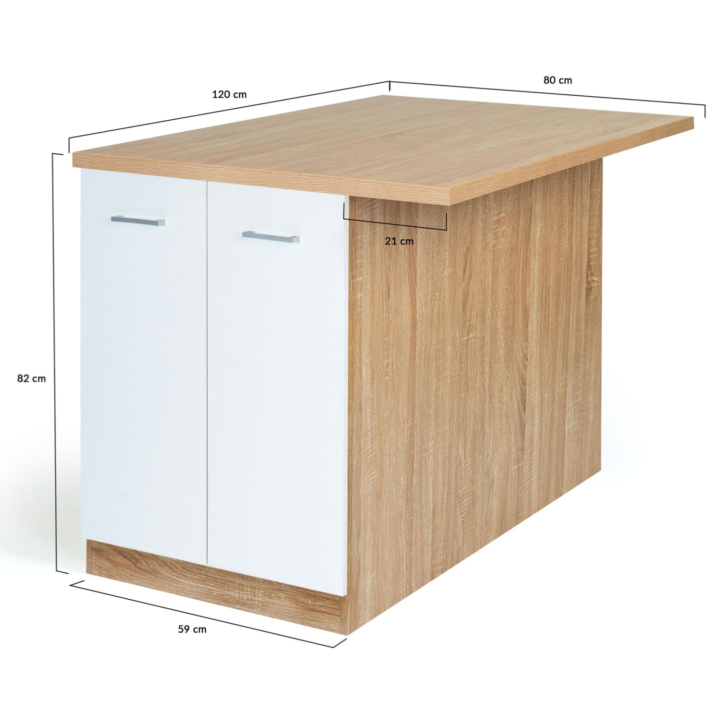 IDMarket - Ilot Central IVO 120 cm Bois façon hêtre Portes Blanches avec Plan de Travail