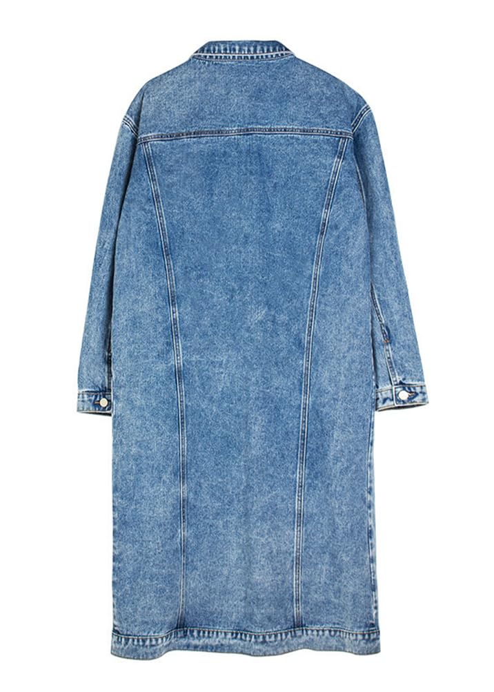 ORANDESIGNE Damen Denim Trenchcoat Jeansjacke ang Elegant Herbst Winter Jeansmantel Lang Knöpfe Revers Zerrissen Jeans Mantel Parka Jacke mit Tasten