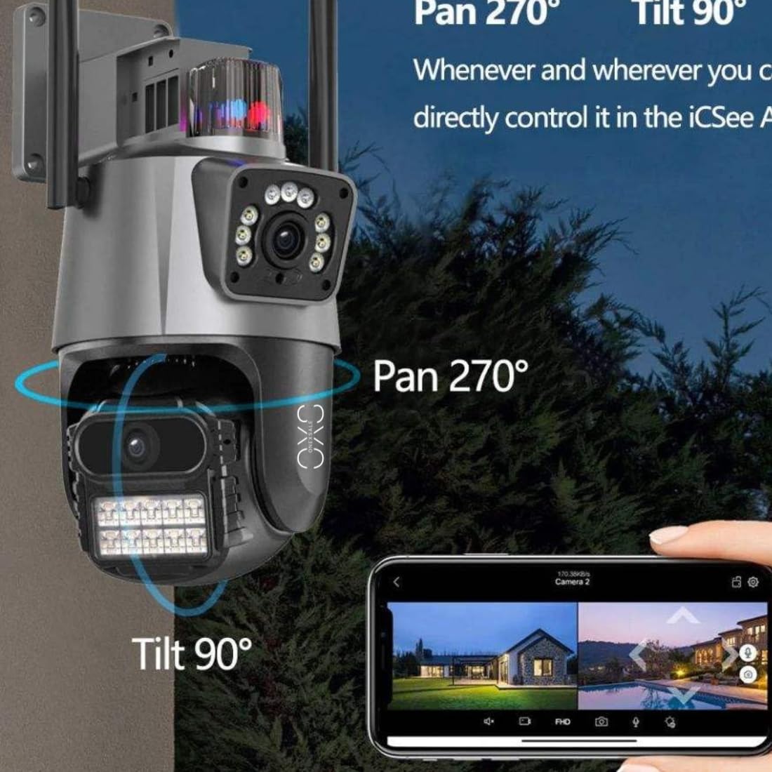 OneXsale 4G SIM PTZ Security Camera for Home Outdoor | Dual Lens 5MP+5MP, 360° Pan Tilt Zoom, Color Night Vision, AI Motion Alert, 2-Way Audio, Waterproof | No WiFi Needed, SIM Not Included 4