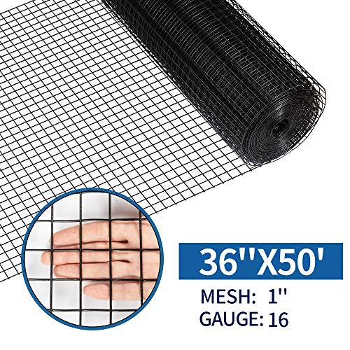 Amagabeli 36inch x 50ft Hardware Cloth 1 inch Square 16 Gauge Black Vinyl Coated Welded Fence Mesh Roll for Home and Garden Fence and Pet Enclosures Protect Chickens Rabbits and Farmed Animals