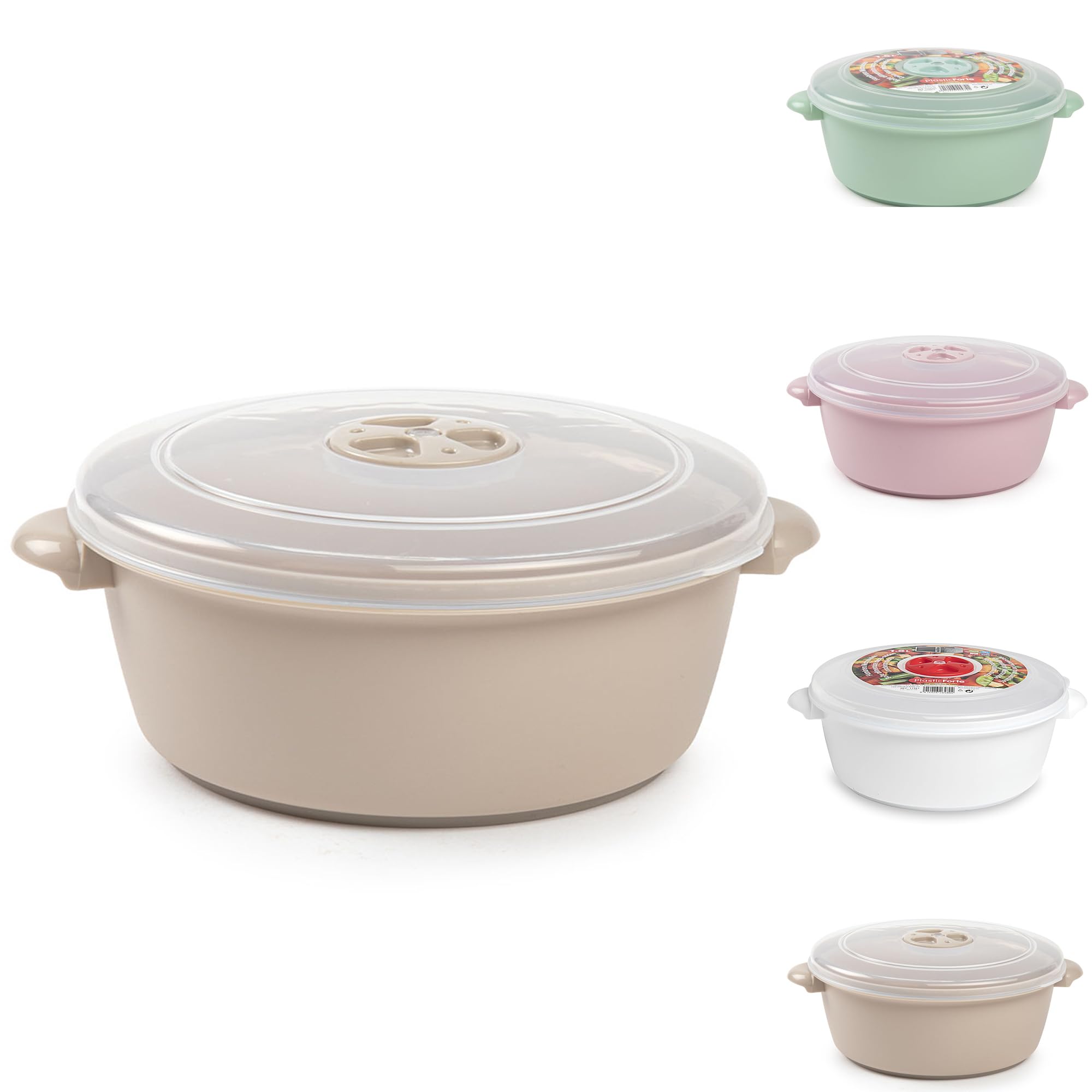 Plastic Freezer Microwave Pot Food Storage Container Tub with Ventilated Lid Heating Food, Steam Release Vent, Kitchen Air-tight Food Storage Box (1.5L Taupe)