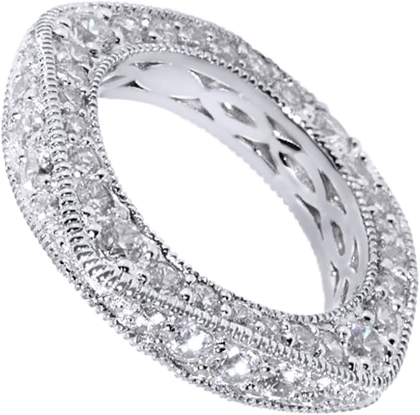 AFFY Round Cut Cubic Zirconia Eternity Band Engagement Ring in 14K Gold Over Sterling Silver Jewelry for Womens (Clarity VVS1-VVS2, 7.5 Cttw)