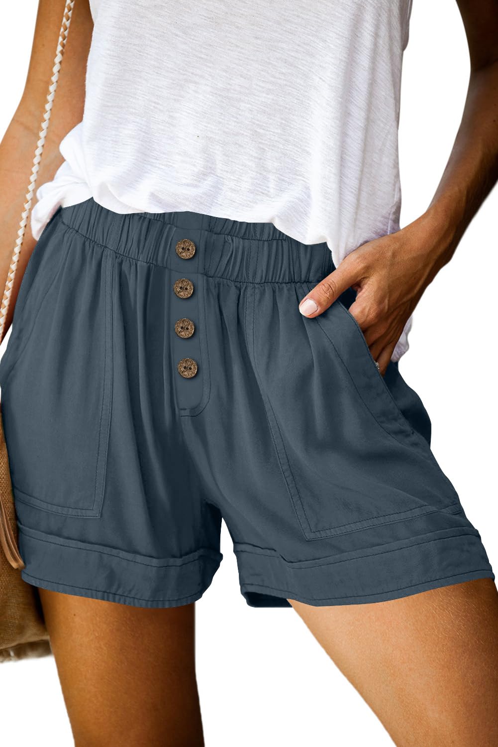 KISSMODA Womens Summer Shorts Leopard/Camo/Solid/Floral Print Elastic Waist Pocketed Casual Pants