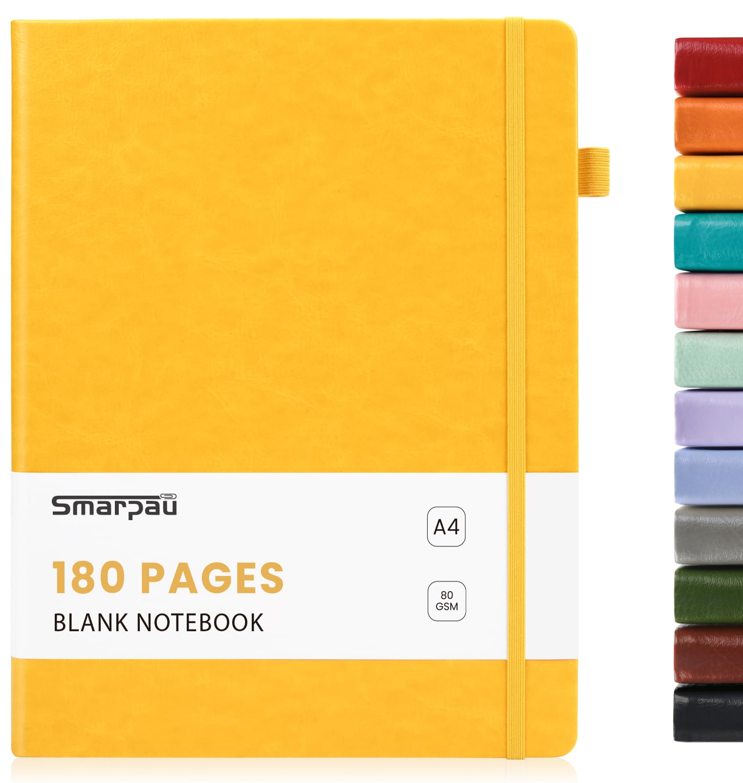 Smarpau Blank Notebook A4 180Pages, Hardback Journal Notebook with Thick Paper, Leather Journal for Women Men, No Bleed Notepad for Travel Writing Diary, Yellow โ image 1