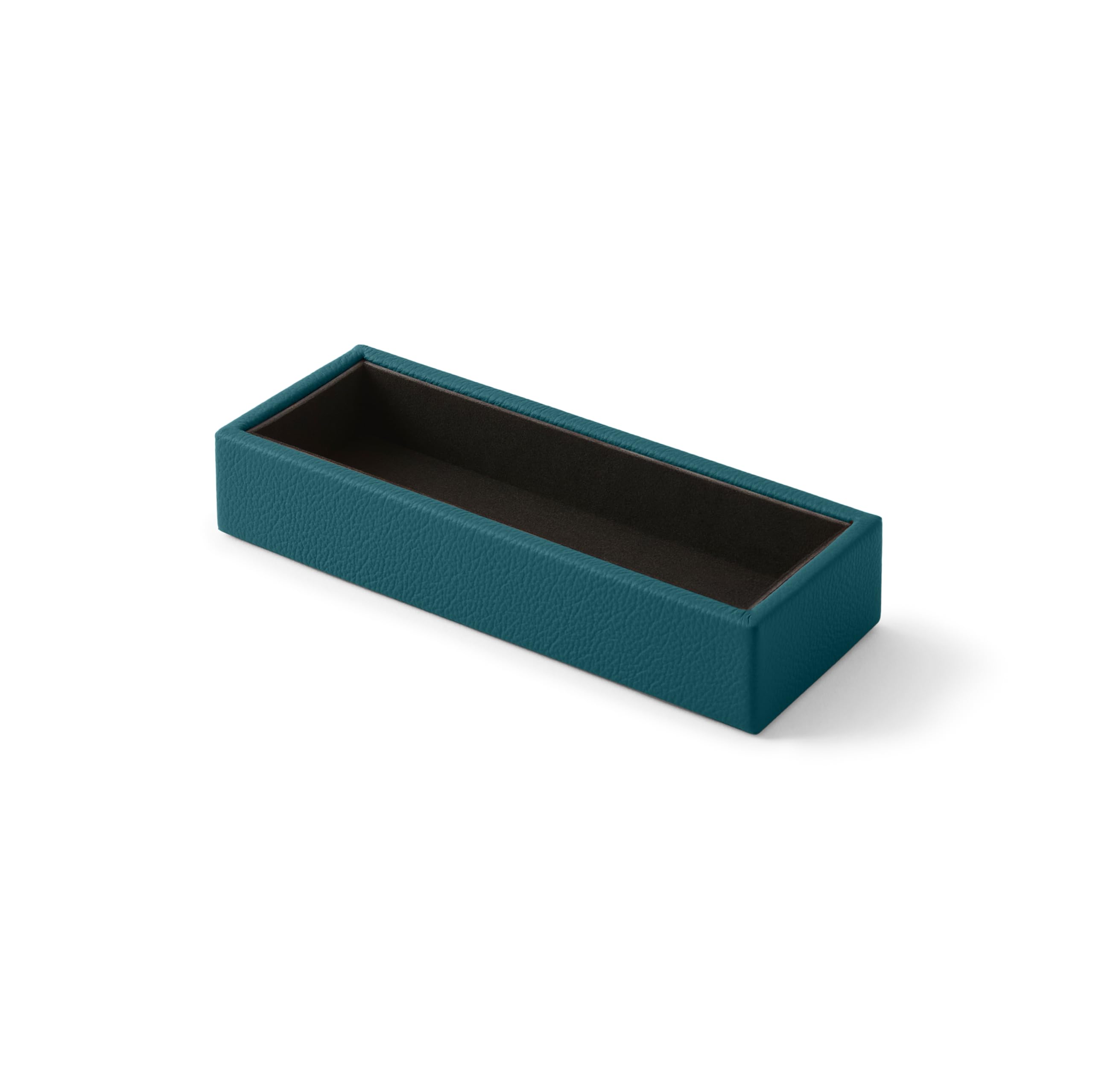 Eglooh - Atena - Vassoio Portapenne da Scrivania Ufficio in Vera Pelle Blu Petrolio - Design Rettangolare e Finiture Artigianali - cm 20 x 7,5 x H.3,5 - Interamente Made in Italy