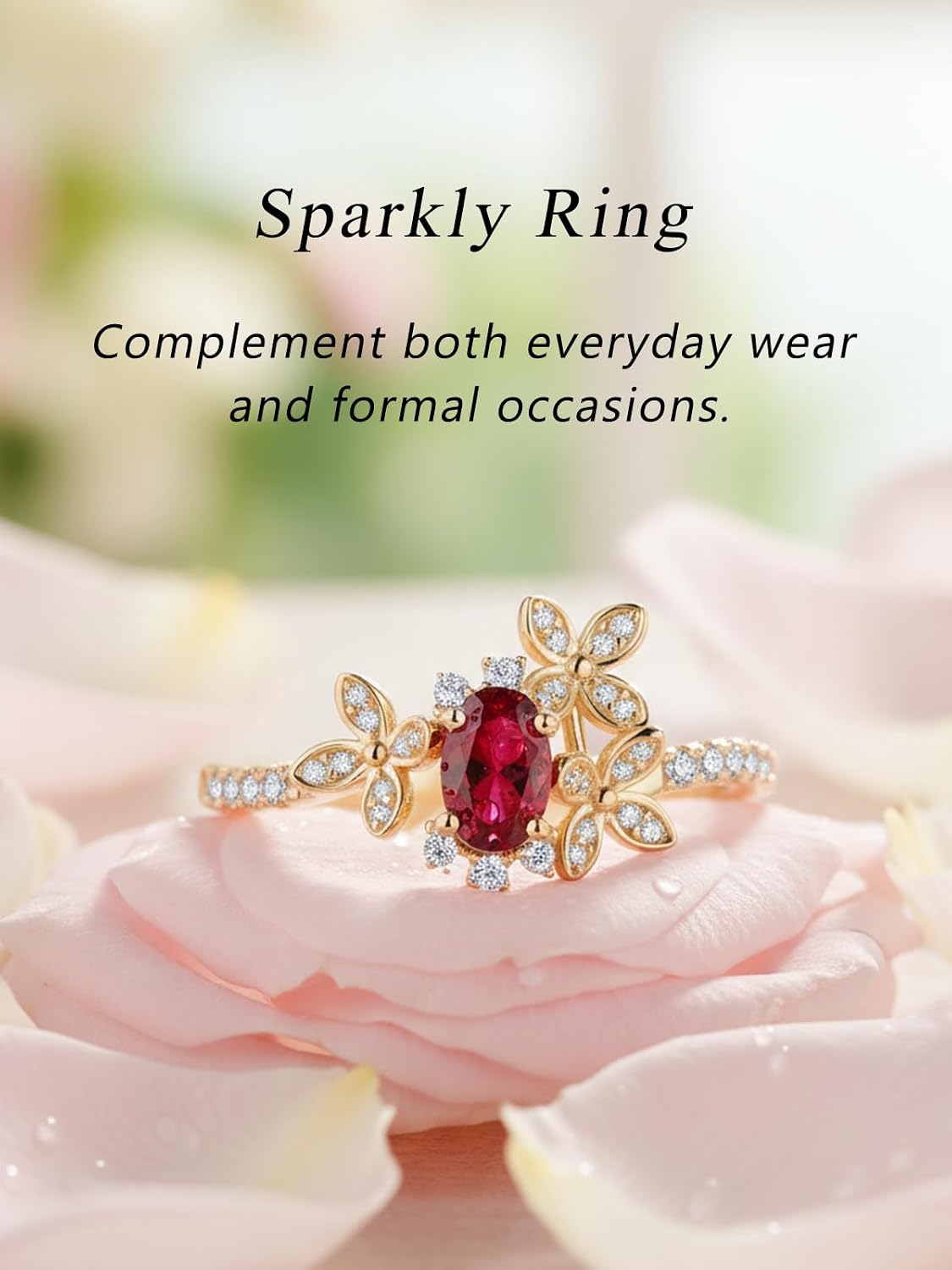 CYW Genuine Emerald/Ruby and Moissanite Cluster Rings for Women, Solid 925 Sterling Silver with Gold Plated, Promise Engagement Wedding Anniversary Ring