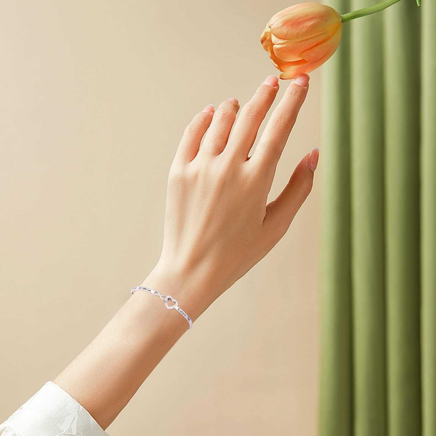 YinShan 925 Sterling Silver Heart Infinity Inspirational Bracelet Engraved Always My Sister/Daughter, Forever My Friend Adjustable Sisters Bracelets Friendship Jewelry for Women - Image 2