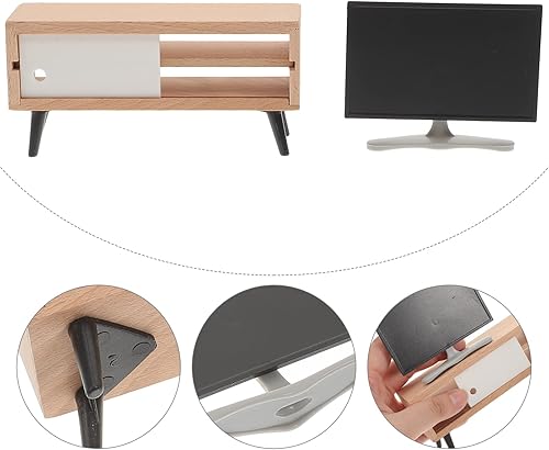 Miniatura 9 de NUOBESTY Casa de muñecas en miniatura con modelo de gabinete de televisión mini soporte de TV y TV muebles de casa de muñecas para casa de muñecas