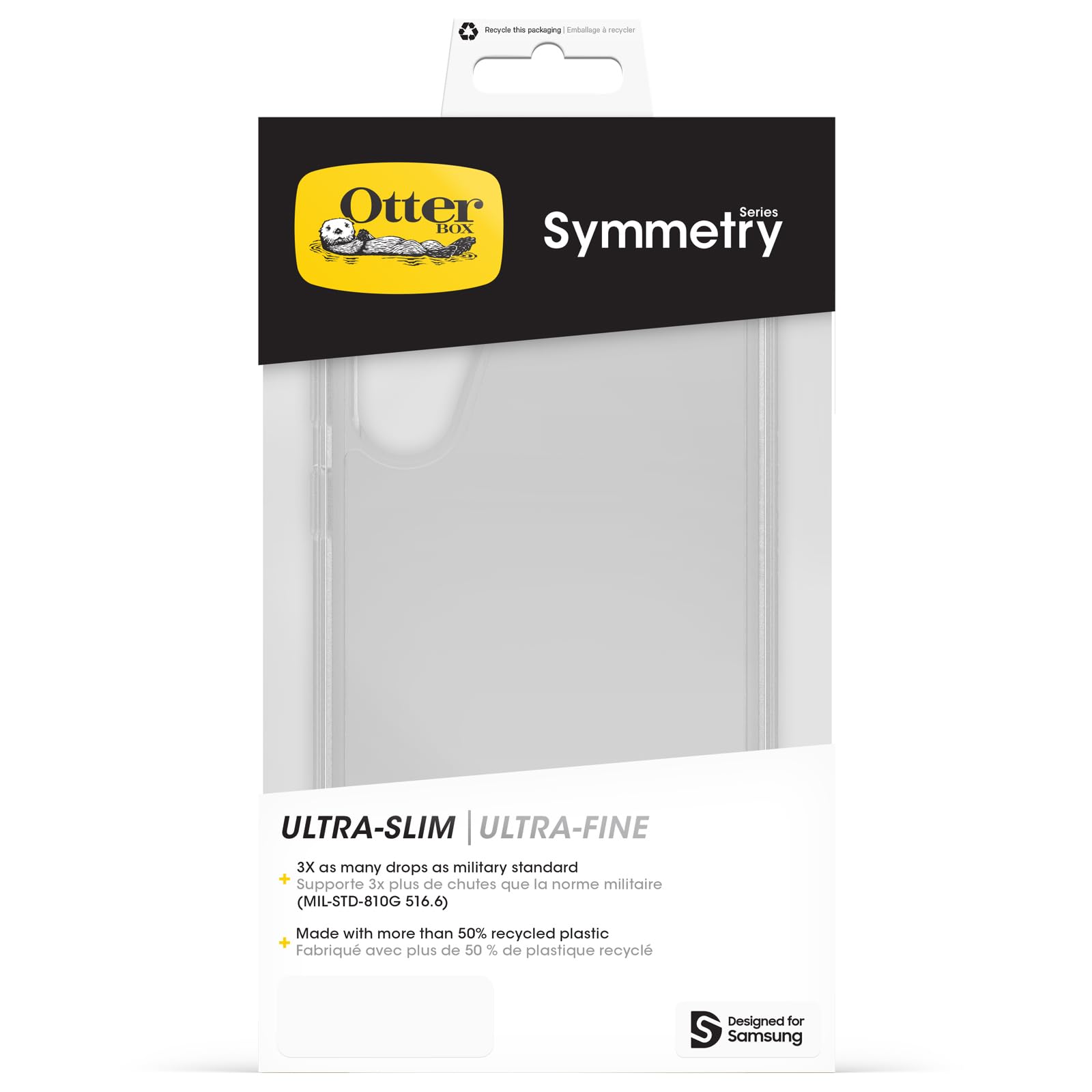 OtterBox Simmetry Clear Case per Samsung Galaxy S23 FE, custodia protettiva sottile antiurto, testata per resistere a 3 volte il numero di cadute secondo gli standard militari, Trasparente