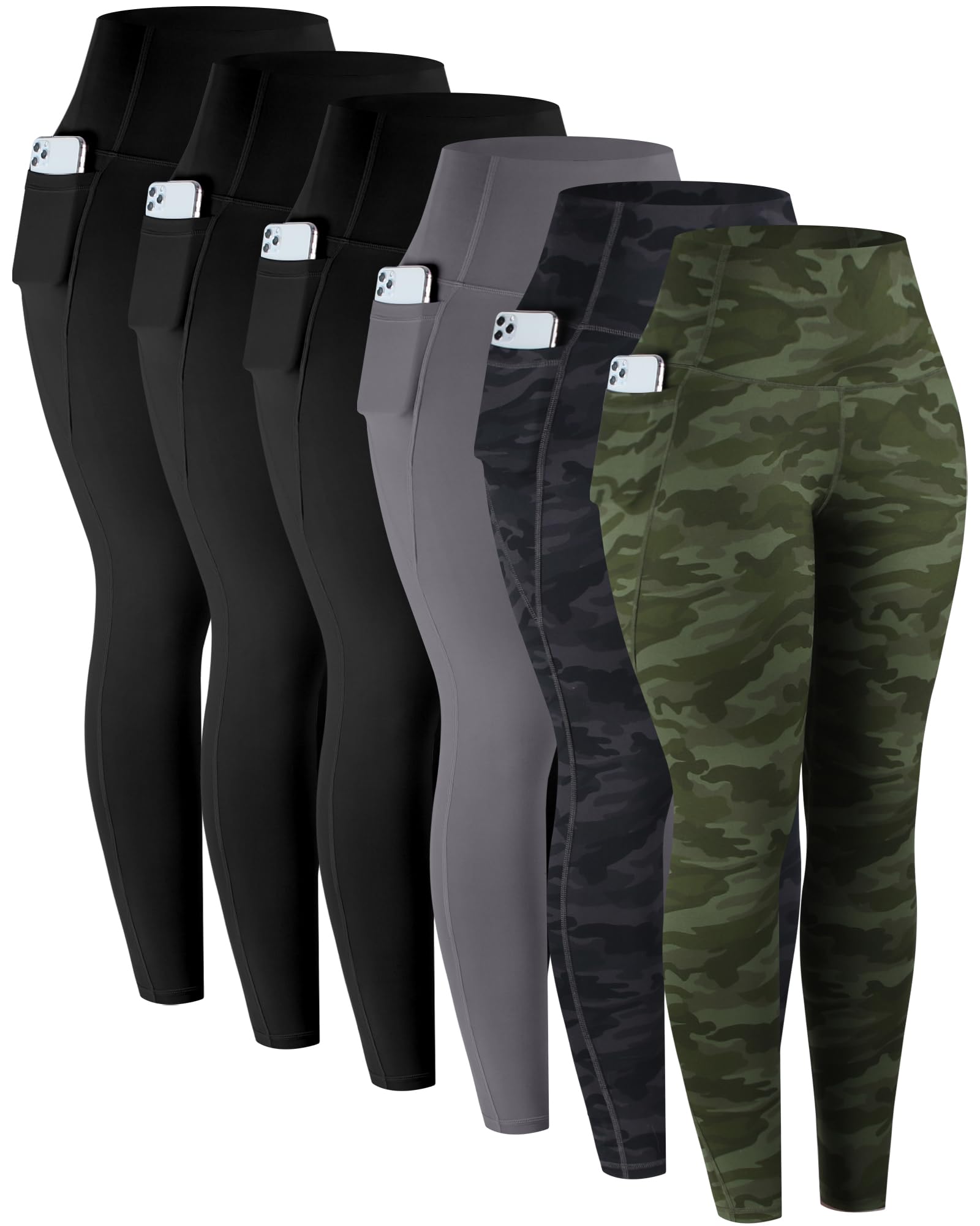 LZYVOO Lot de 6 leggings avec poches pour femme, taille haute, contrôle du ventre, pantalon d'entraînement et de yoga