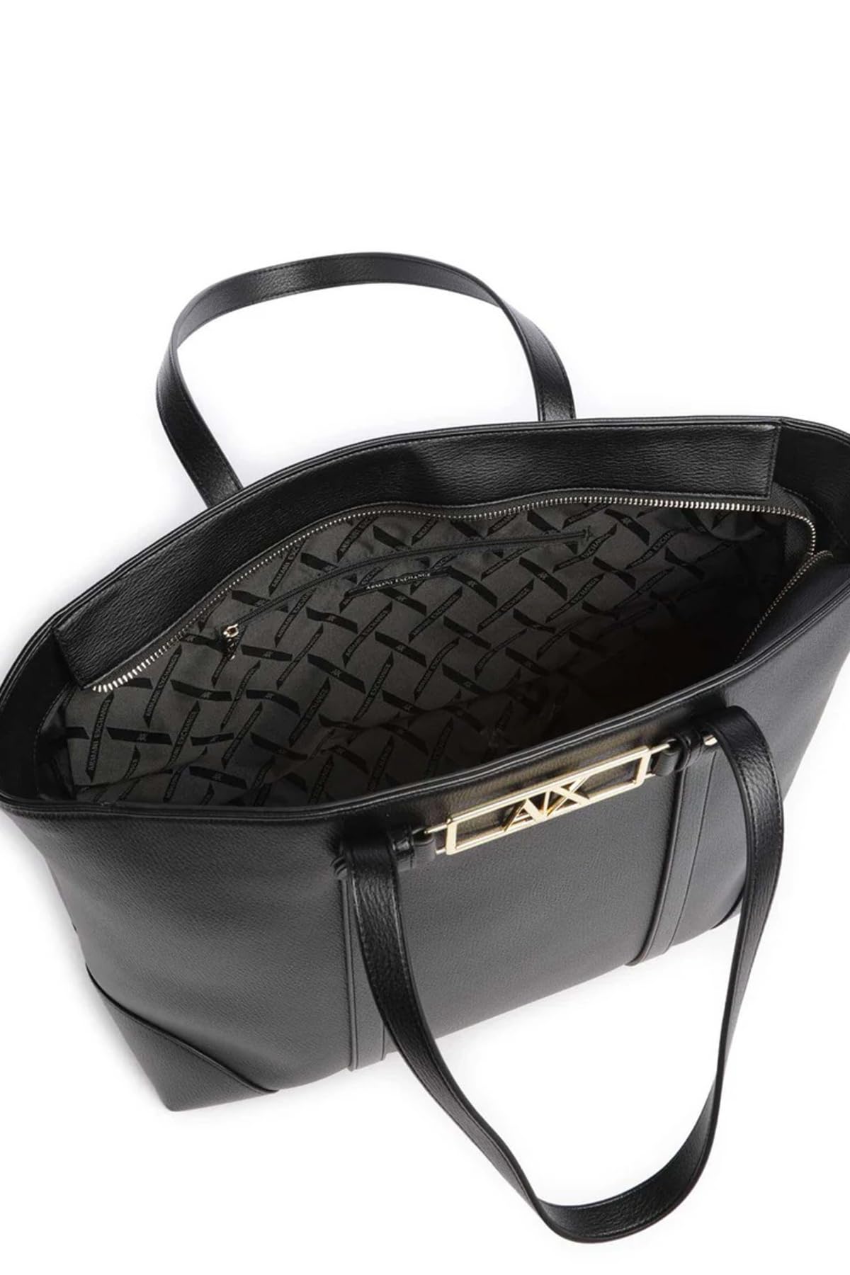 Armani Exchange Polly, Gold Logo Plate, Shoulder Strap, Shopping Bag Donna, Nero