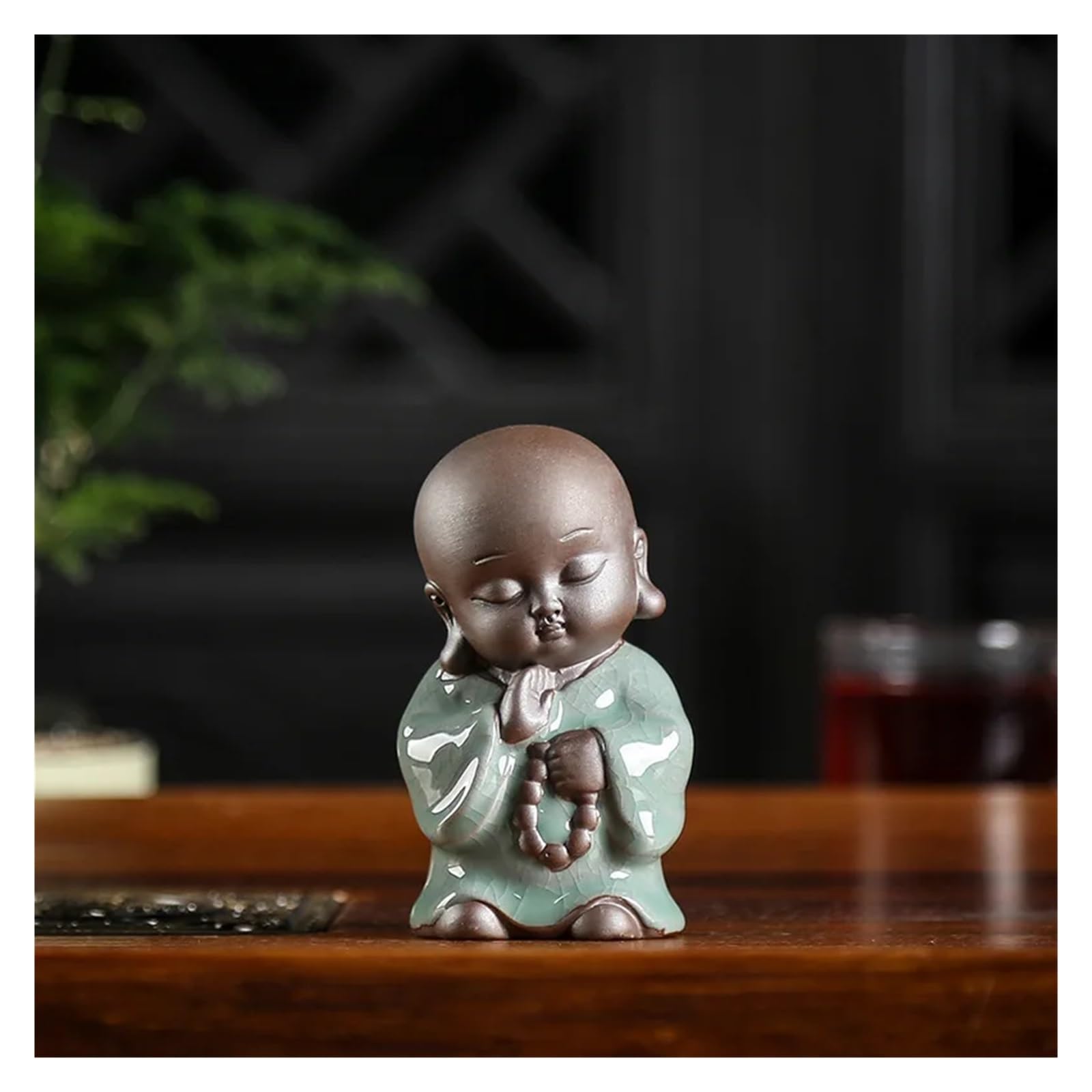 ENGENDER Kung Fu Tea Pet Desktop Statue Monk Tea Pet Handmade Zen Living Room Coffee Table Ceramic Decoration Set Accessories(05)