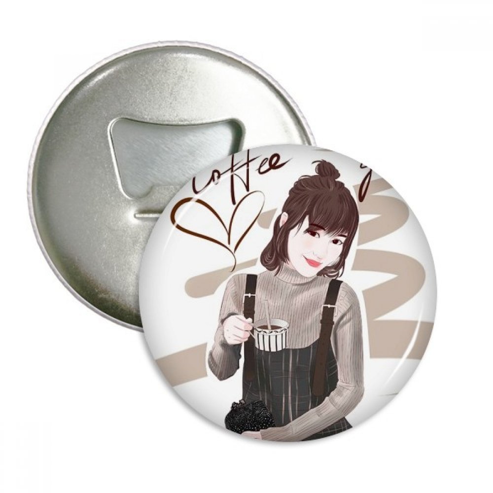 Ouvre-bouteille aimanté illustration fille art café DIYthinker décapsuleur design rond 3 pièces