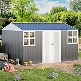 Metal shed 12x10 FT Outdoor Storage, Heavy-Duty Garden Sheds with Customizable Skylight & Reinforced Steel Frame, Weatherproof Galvanized Tool Tiny House for Backyard, Patio, and Lawn
