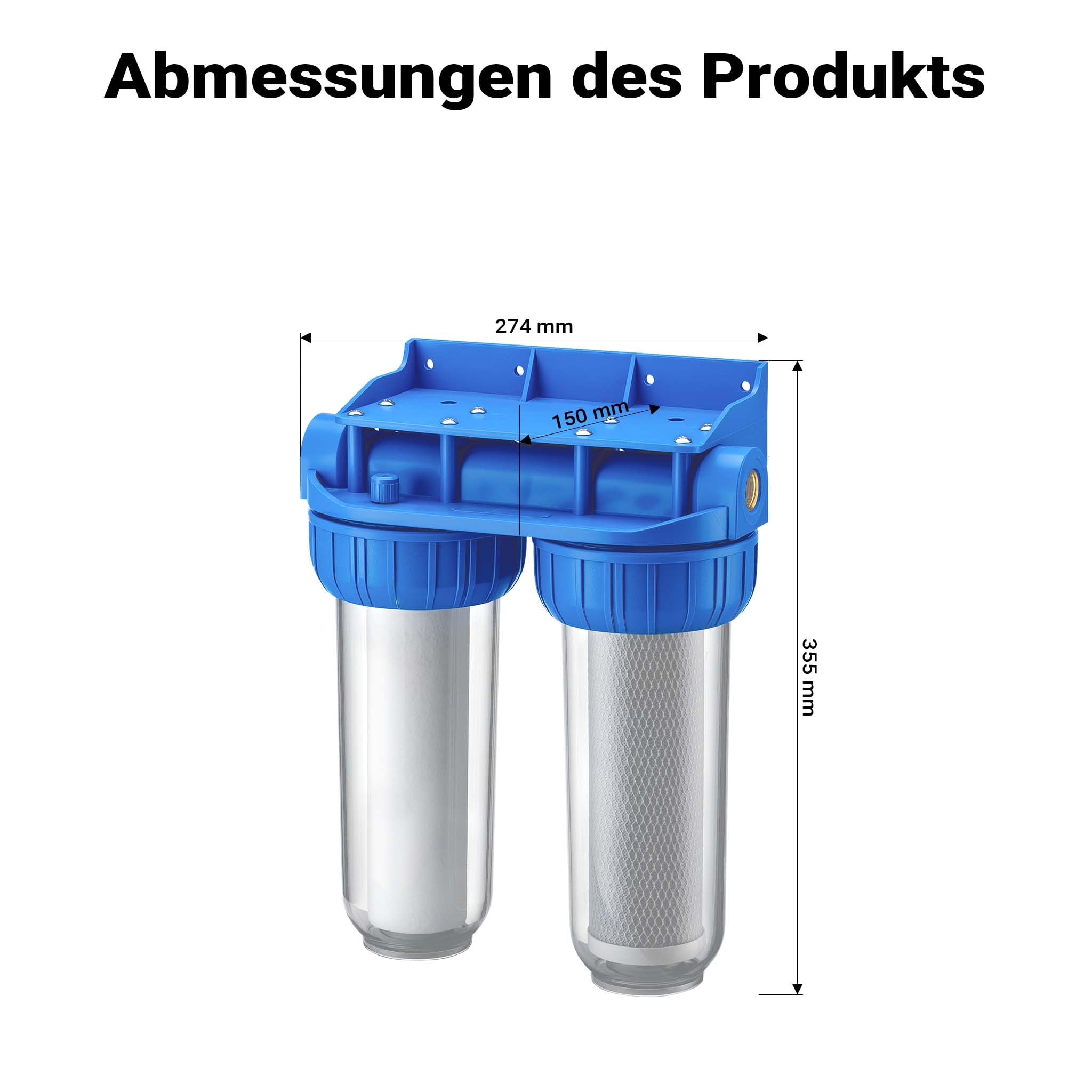 Naturewater NW-BR10B3 2 Stufen Wasserfilter Doppelfilter, 5 µ, 20,67 mm (1/2"), Ø62 mm PP Kartusche, Filter Wandhalterung, Filterschlüssel, Sedimentfilter Aktivkohleblock