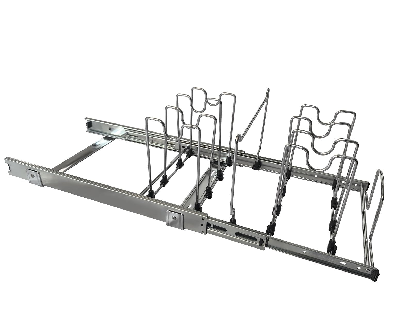 Ausziehbarer Organizer für Töpfe und Pfannen, unter dem Schrank, verstellbarer ausziehbarer Pfannen- und Topfdeckel-Halter, Draht-Trennwände, Küchenorganisation und Aufbewahrung,