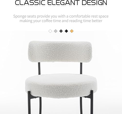 Miniatura 5 de Boucle - Juego de 4 sillas de comedor modernas de mediados de siglo con patas de metal, sillas de cocina tapizadas para comedor, cocina (blanco)